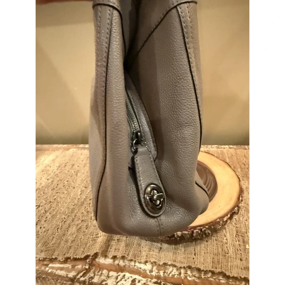 COACH Edie Grey Pebbled Leather Turnlock Shoulder Hand Bag Purse 3‎ Compartment - Picture 12 of 14